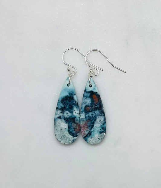 Stone Earrings in Sterling Silver, Natural Petrified Wood Jewelry, Handcrafted in the USA