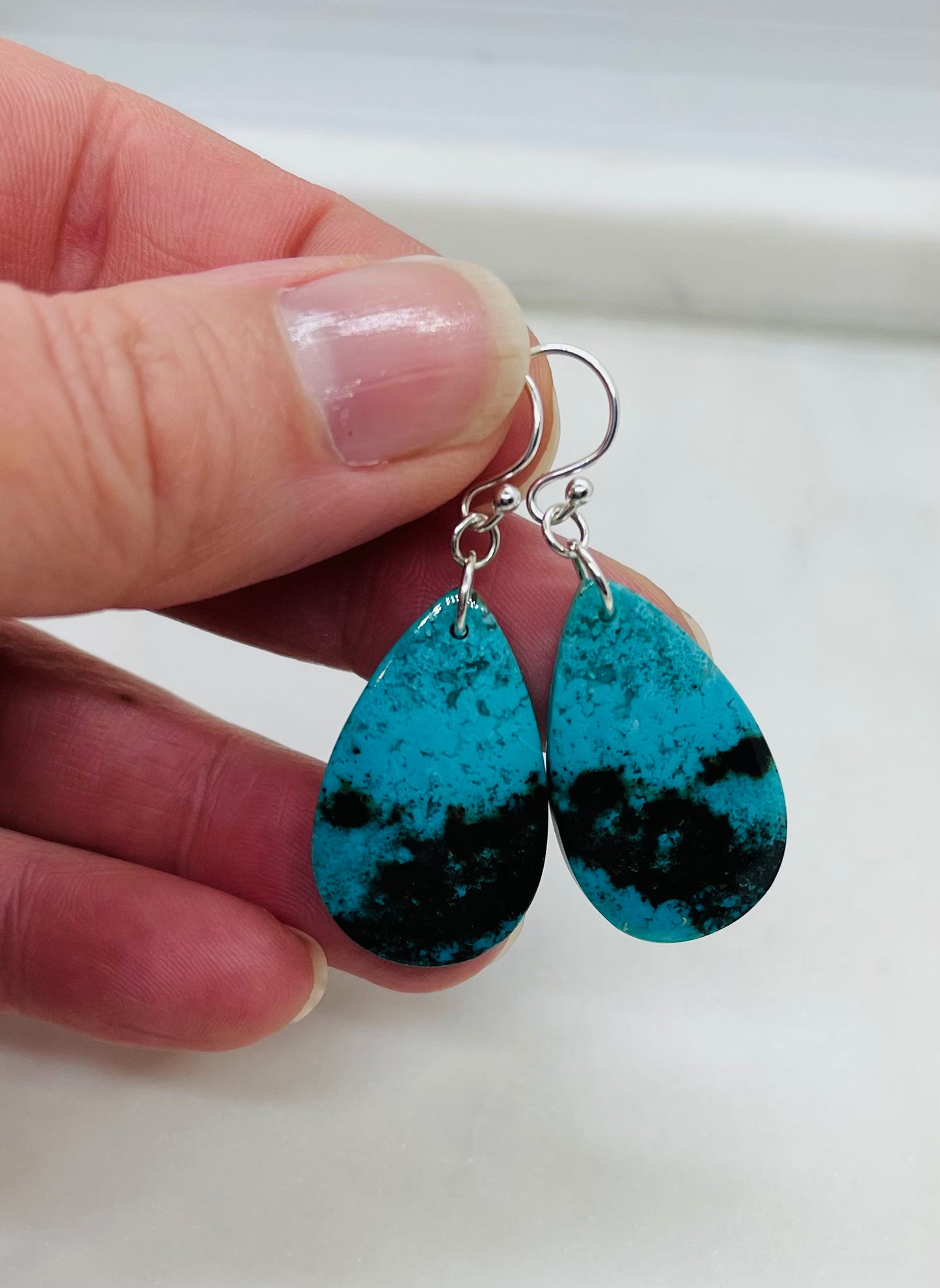 Natural Stone Dangle Earrings for Women, Unique Blue Gemstone, Sterling Silver Ear Wires, One-of-a Kind Artisan Jewelry