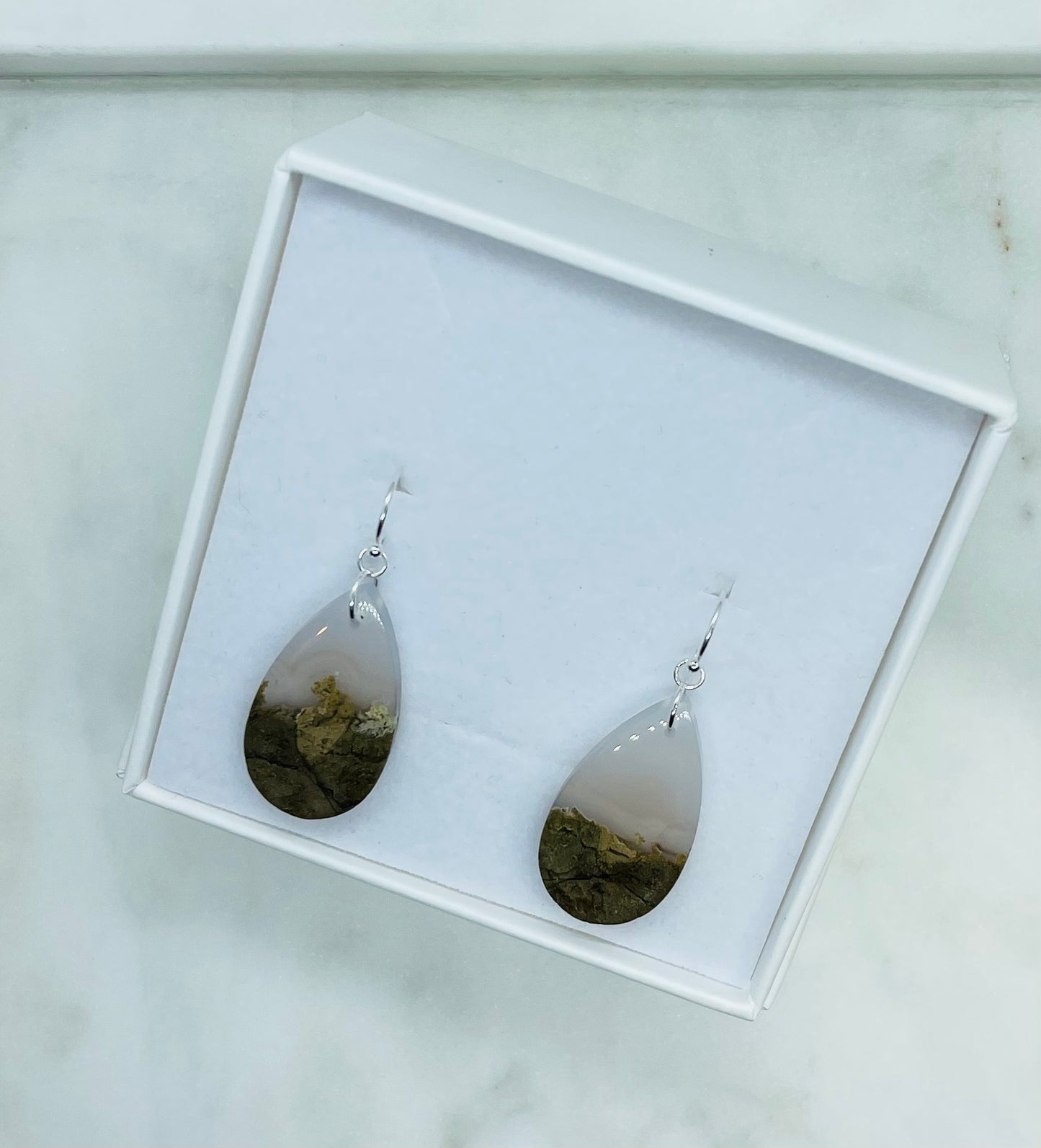 Moss Agate Teardrop Earrings - A Whisper of Nature's Beauty