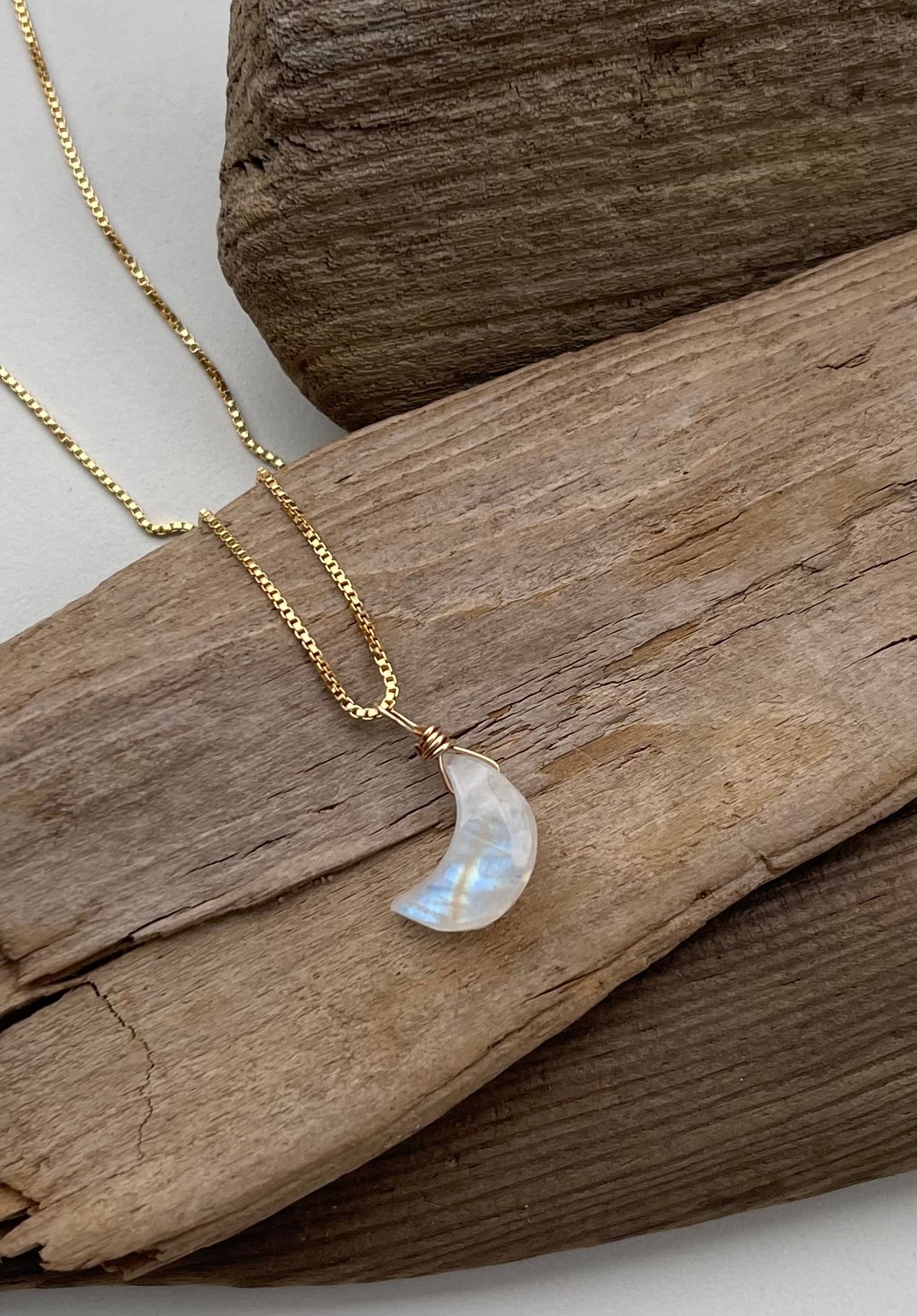 Moonstone Gemstone Crescent Moon Pendant Necklace - A symbol of Light & Hope