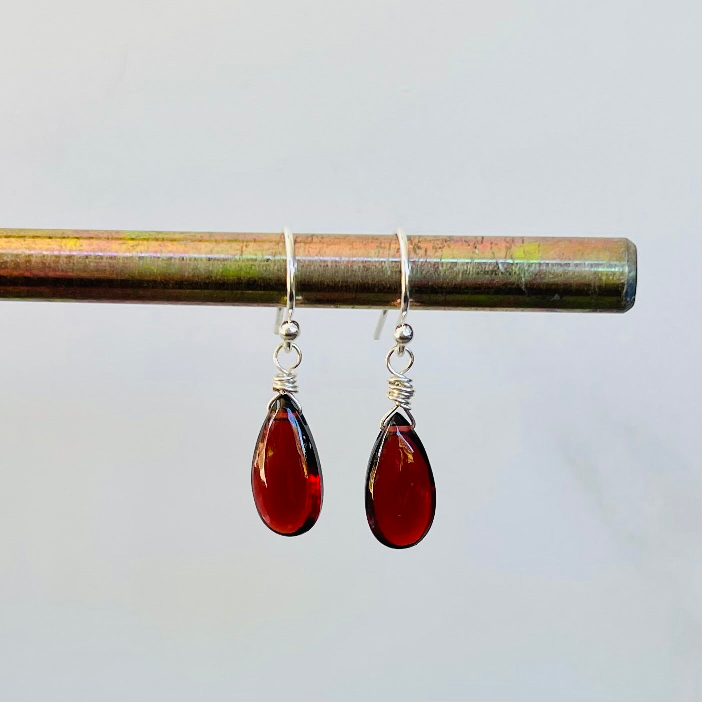 Garnet Teardrop Dangle Earrings in Sterling Silver