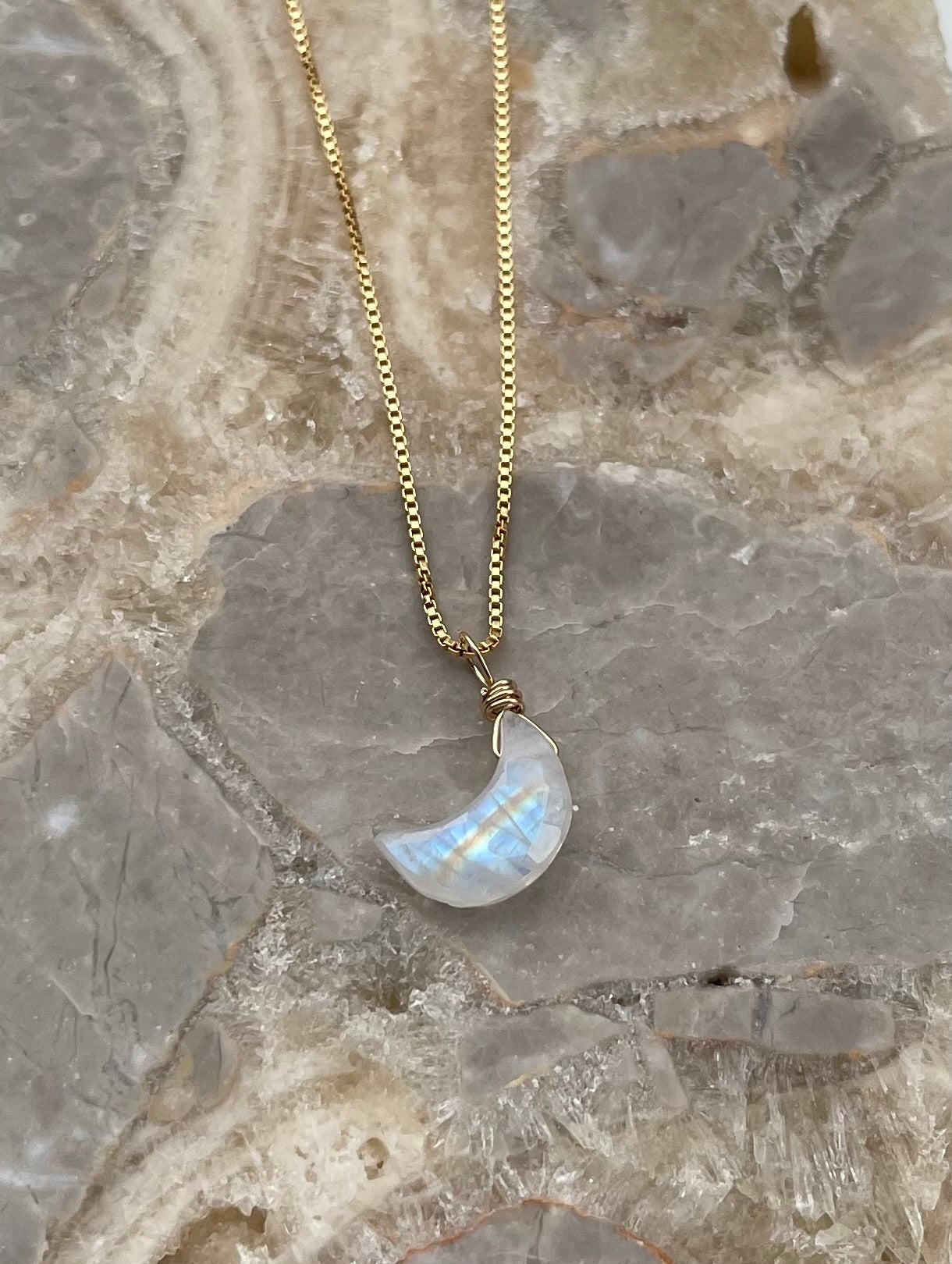 Moonstone Gemstone Crescent Moon Pendant Necklace - A symbol of Light & Hope