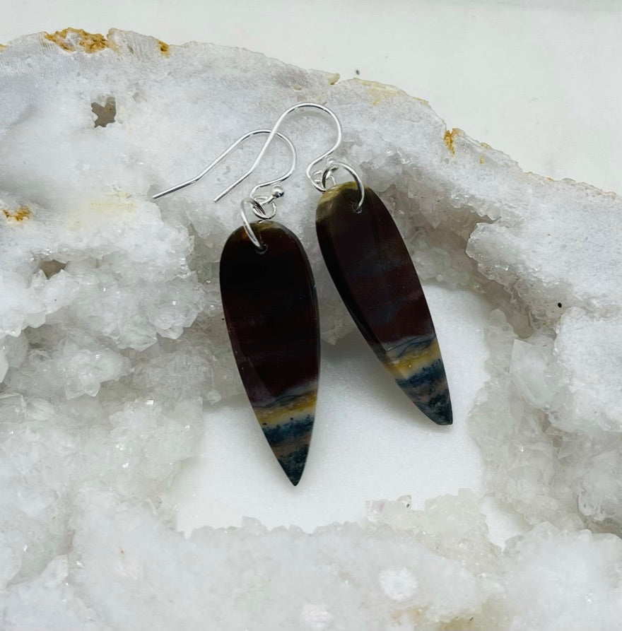 Unique Earrings Made from Natural Petrified Wood Stone and Sterling Silver