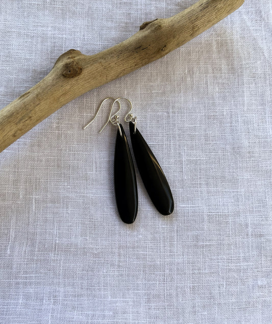 Sterling Silver Obsidian Earrings, Black Obsidian Teardrop Earrings, Natural Obsidian Protection Gemstone, Black Crystal Jewelry