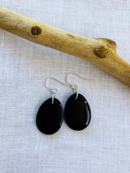 Black Obsidian Earrings, Sterling Silver Stone Jewelry, Protection Crystal Jewelry, Women’s Black Crystal Earrings