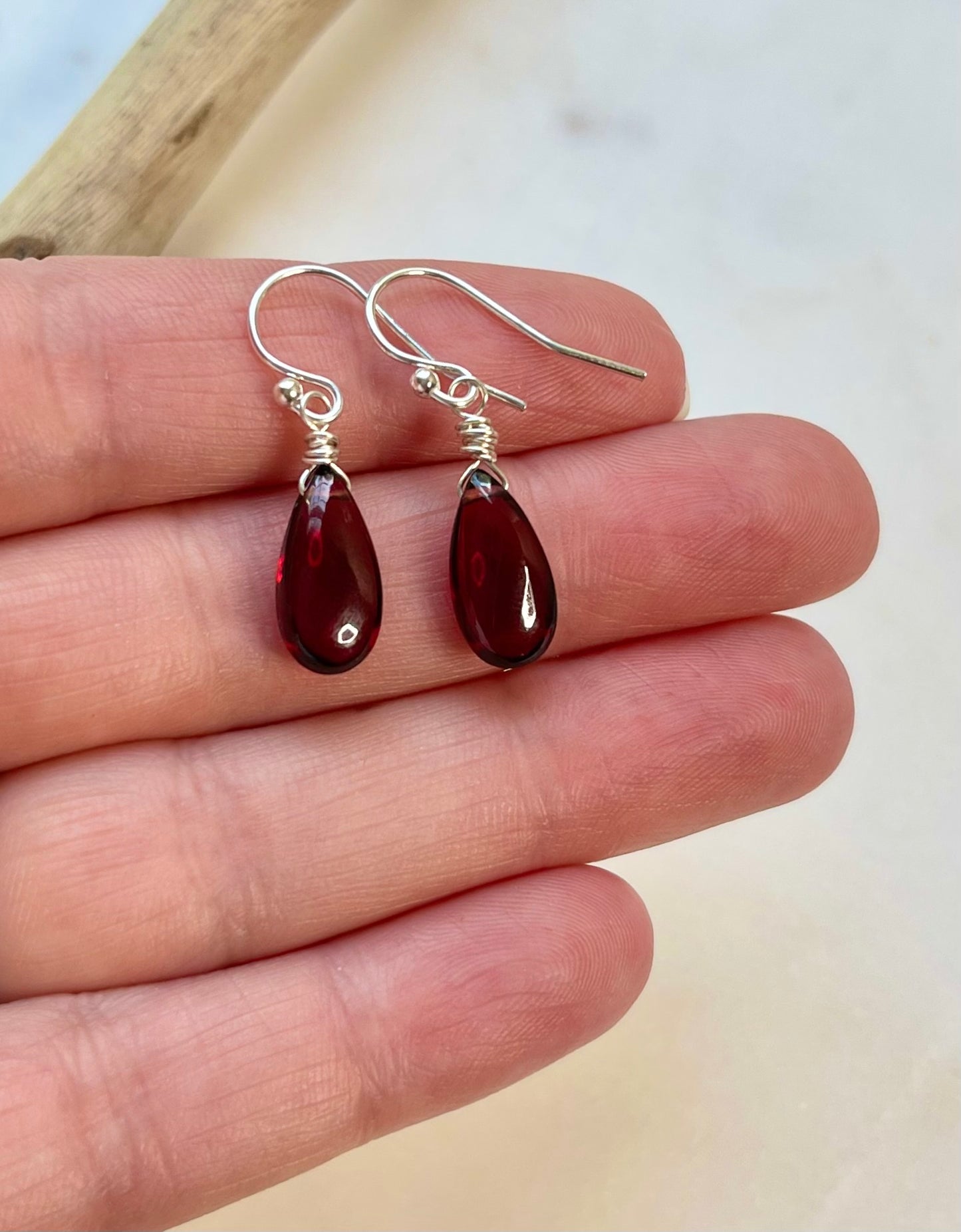 Garnet Teardrop Dangle Earrings in Sterling Silver