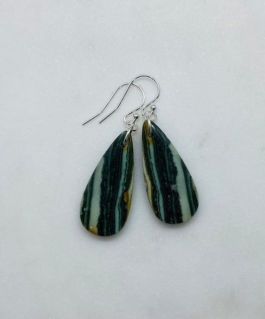 Stone Earrings in Sterling Silver, Natural Petrified Wood Jewelry, Handcrafted in the USA