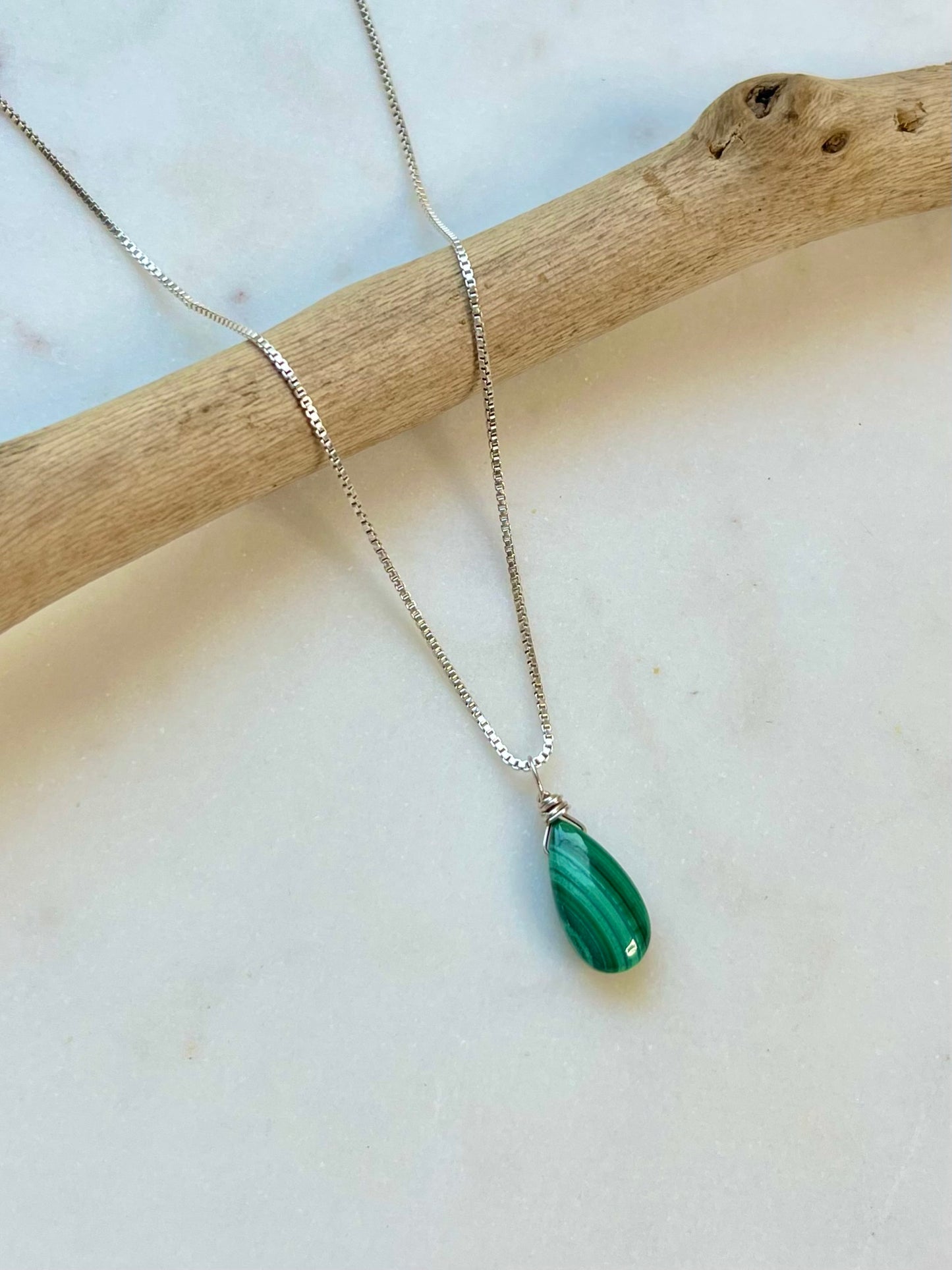 Malachite Teardrop Necklace for Growth & Clarity