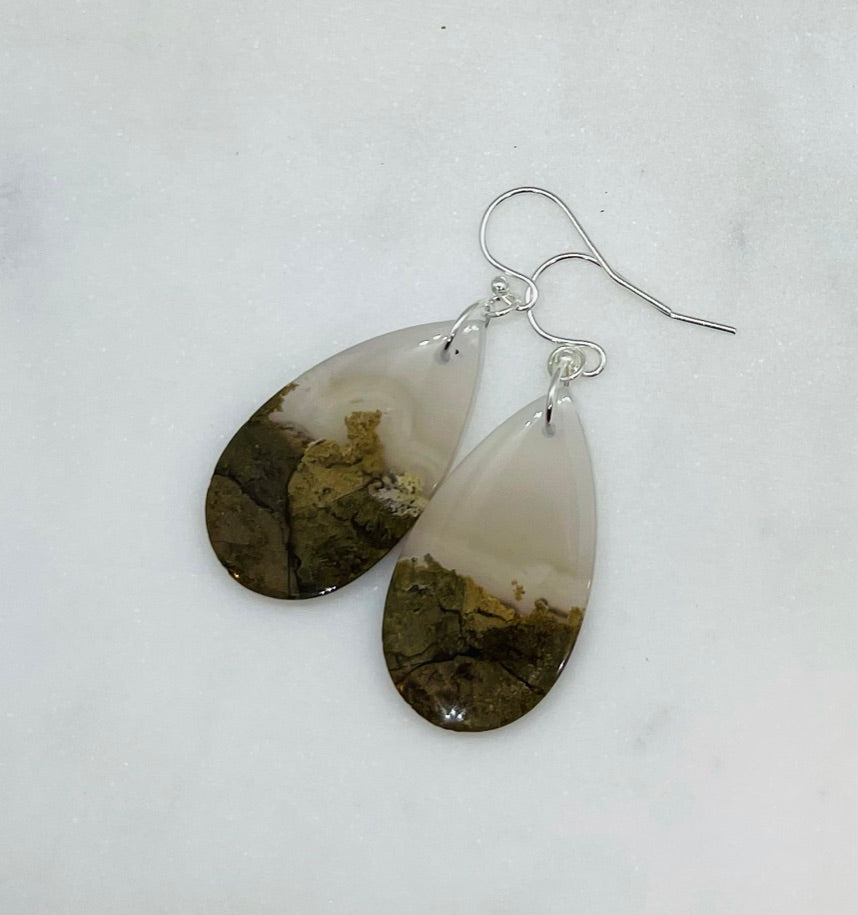Moss Agate Teardrop Earrings - A Whisper of Nature's Beauty