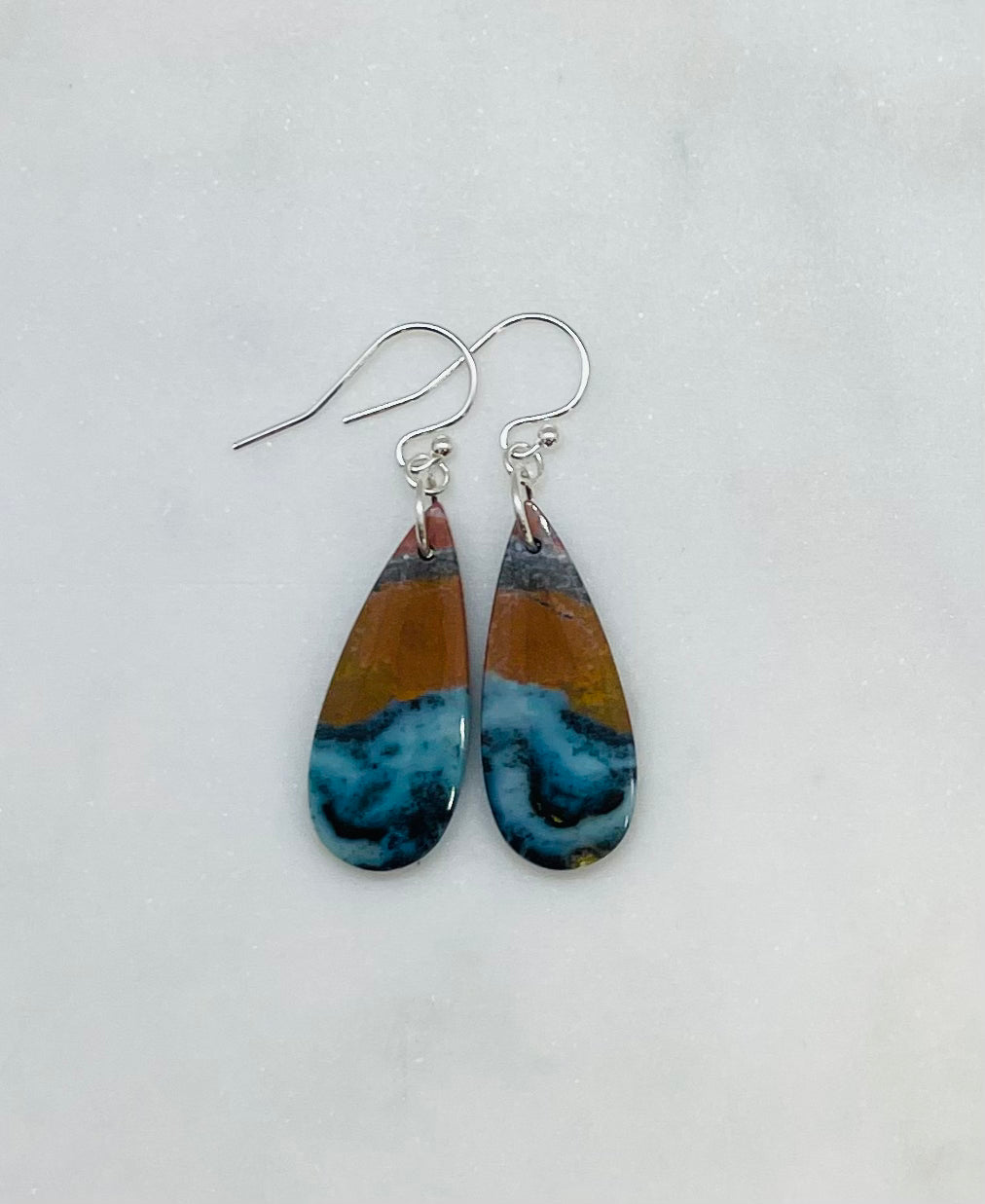 Chrysocolla Gemstone Dangle Earrings with Sterling Silver Ear Wires, Made in Virginia.