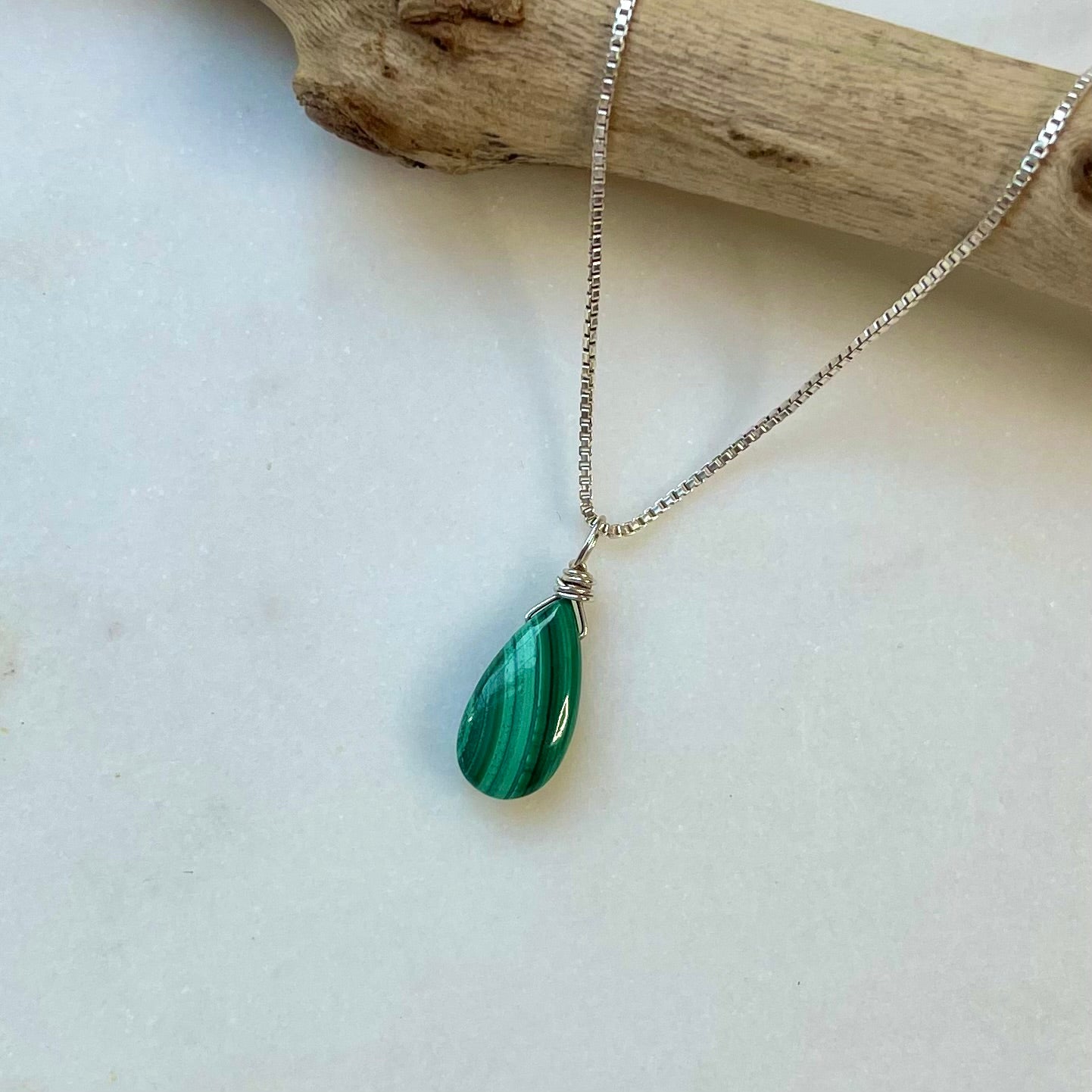 Malachite Teardrop Necklace for Growth & Clarity