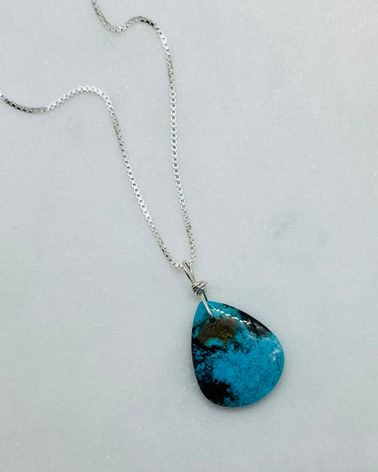 Petrified Wood Gemstone and Sterling Silver Box Style Chain Pendant Necklace