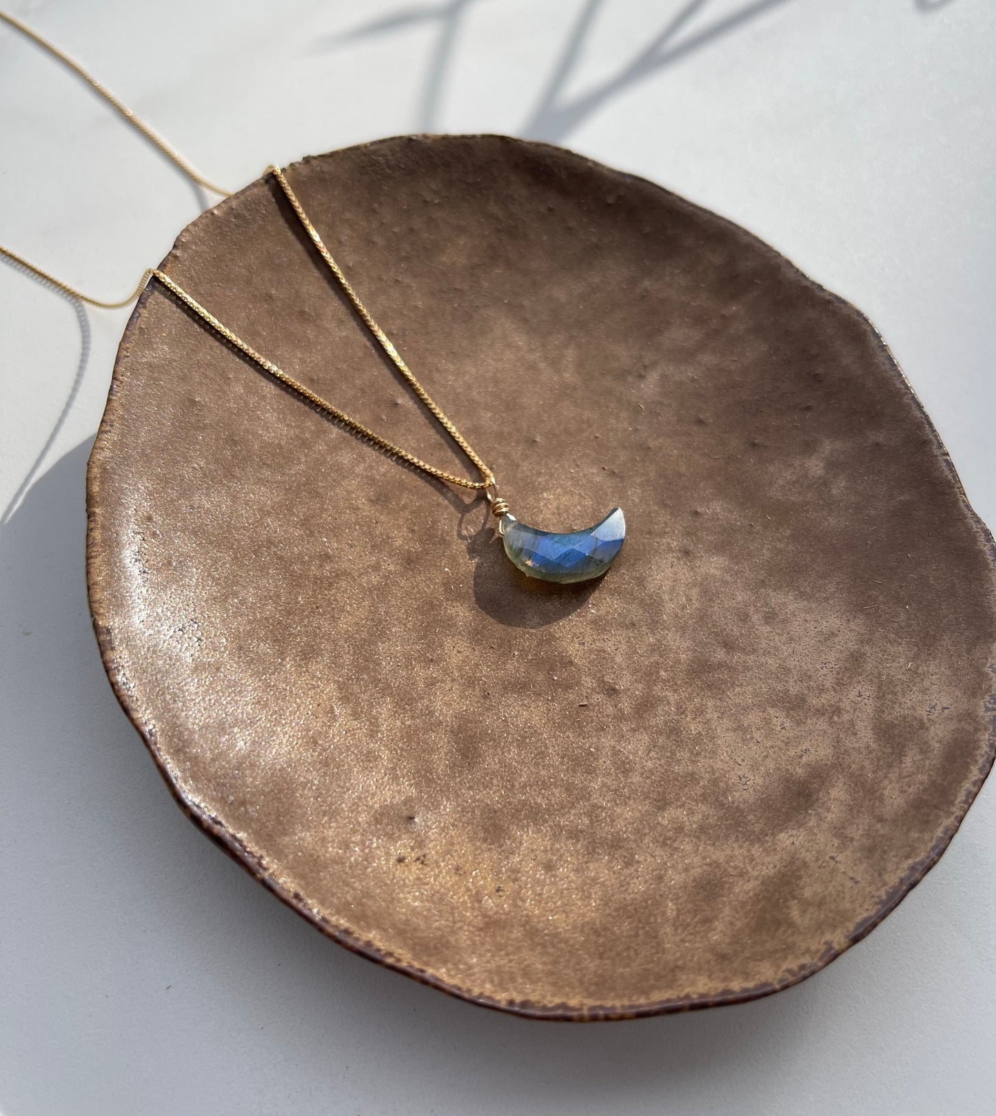 Labradorite Moon Gemstone Pendant Necklace - Crescent Moon Jewelry for Protection and Inner Magic