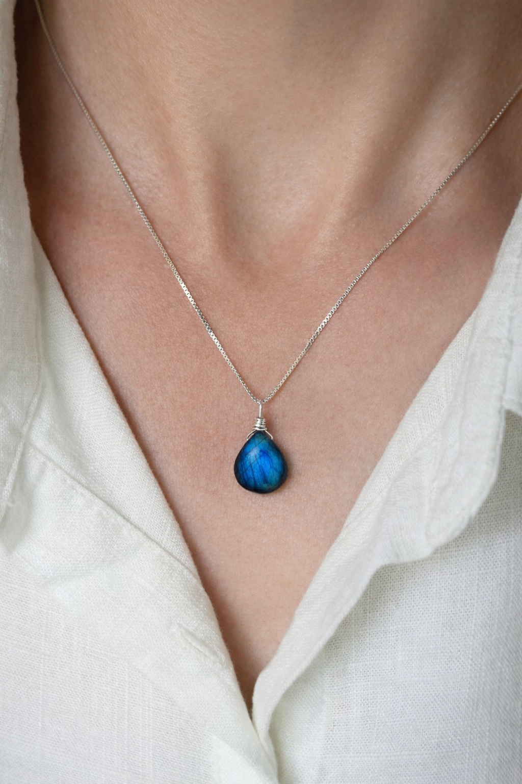 Labradorite Teardrop Necklace for Protection and Inner Strength