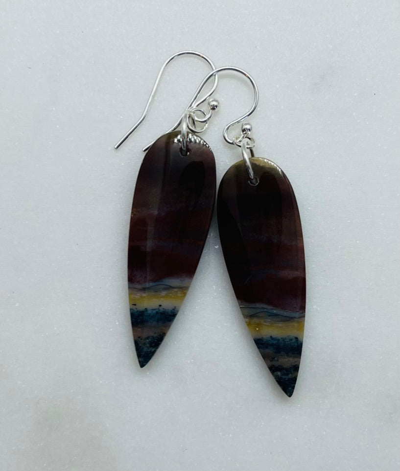 Unique Earrings Made from Natural Petrified Wood Stone and Sterling Silver