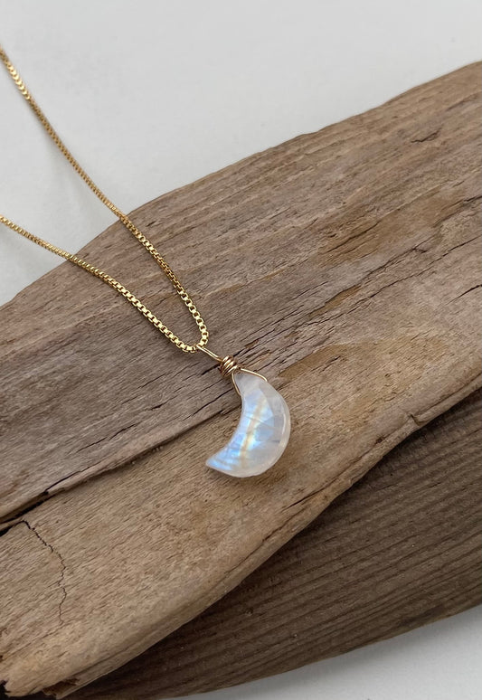 Moonstone Gemstone Crescent Moon Pendant Necklace - A symbol of Light & Hope