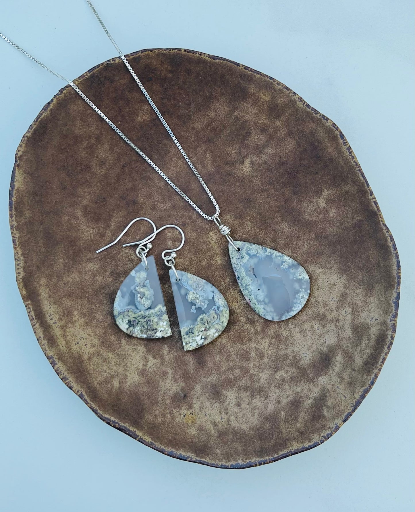 Moss Agate Set - Necklace & Earrings Sterling Silver