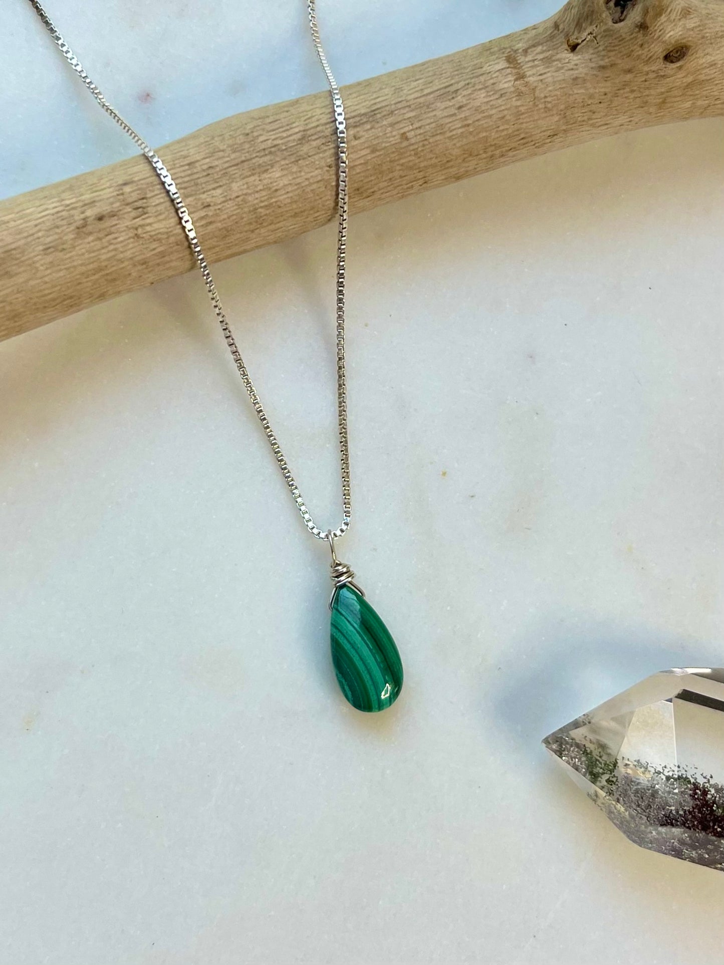 Malachite Teardrop Necklace for Growth & Clarity