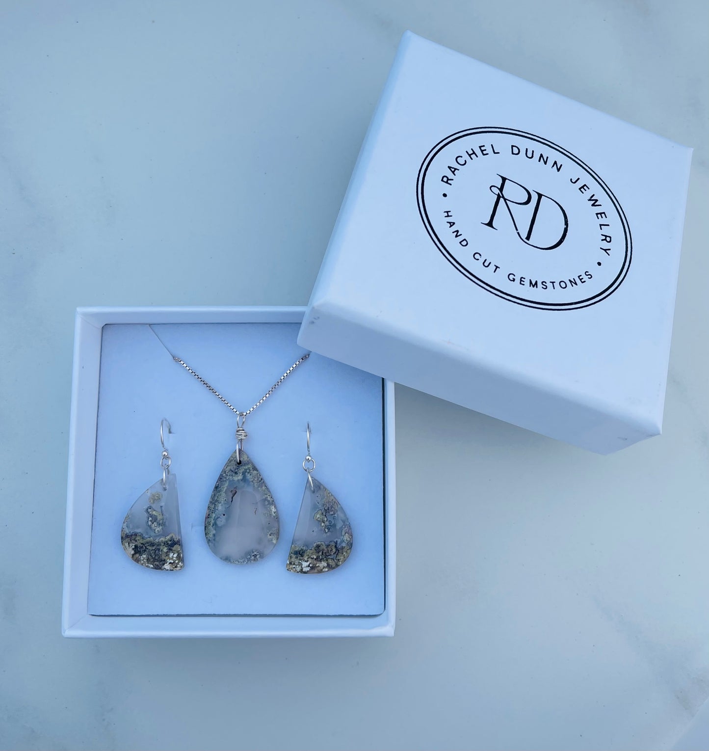 Moss Agate Set - Necklace & Earrings Sterling Silver