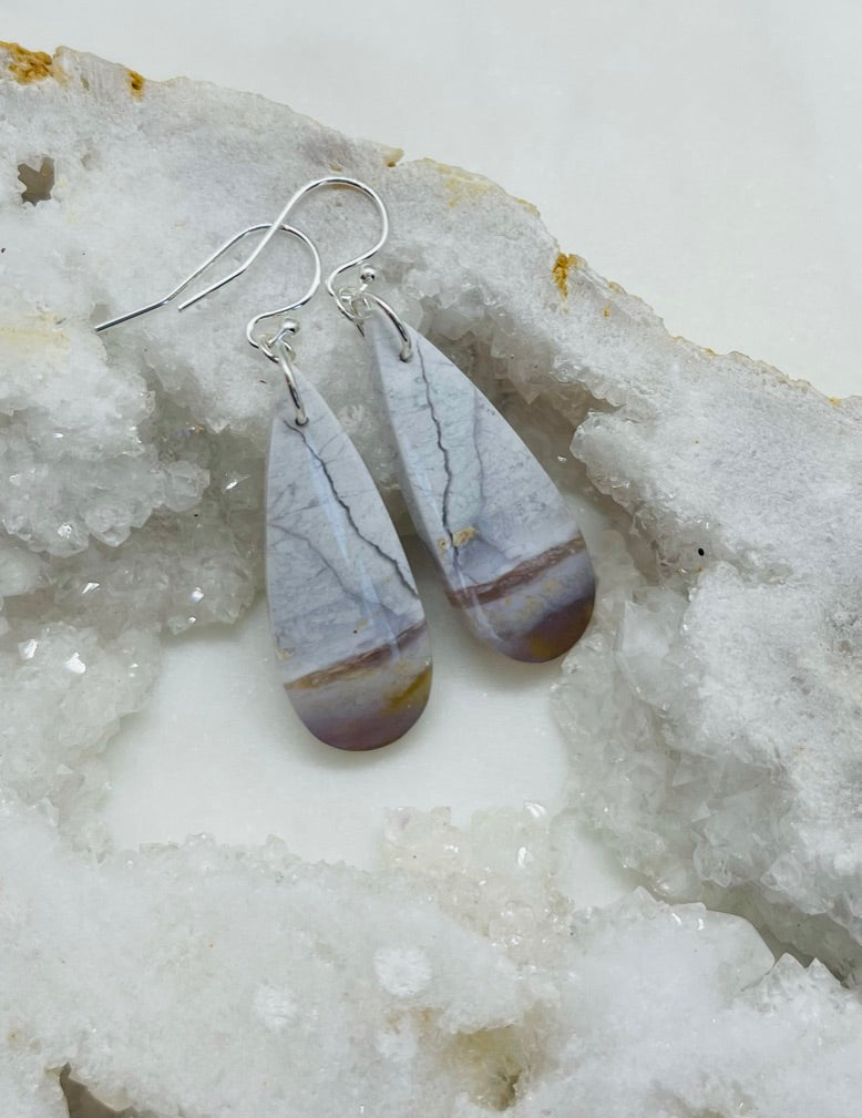 Unique White Jasper Stone Earrings - A Symbol of Clarity and Strength.  Gemstone Dangle Sterling Silver Womens Jewelry Handcrafted in Virginia