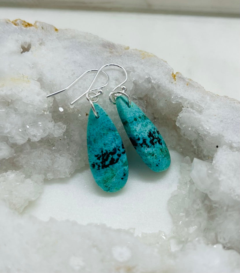 Womens Natural Stone Earrings, One of a kind Gemstone Teardrop Shaped Dangle Earrings