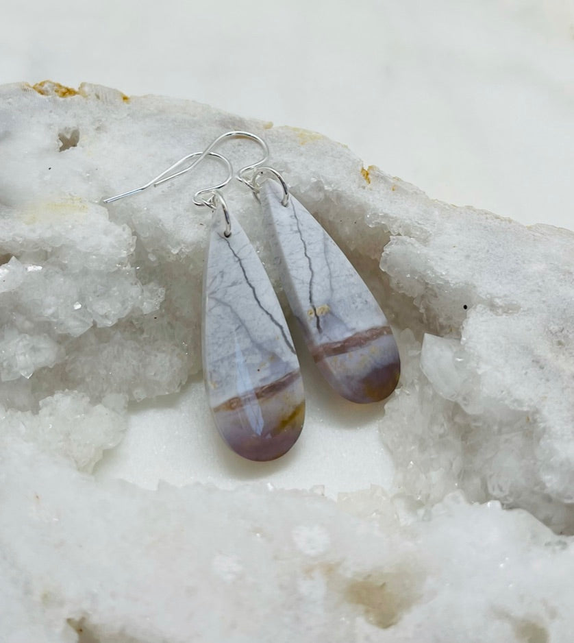 Unique White Jasper Stone Earrings - A Symbol of Clarity and Strength.  Gemstone Dangle Sterling Silver Womens Jewelry Handcrafted in Virginia