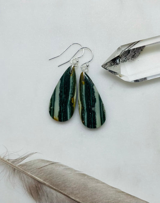 Stone Earrings in Sterling Silver, Natural Petrified Wood Jewelry, Handcrafted in the USA