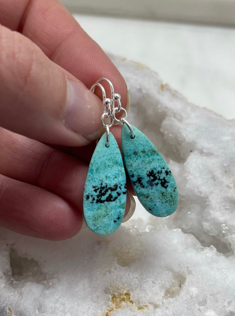 Womens Natural Stone Earrings, One of a kind Gemstone Teardrop Shaped Dangle Earrings