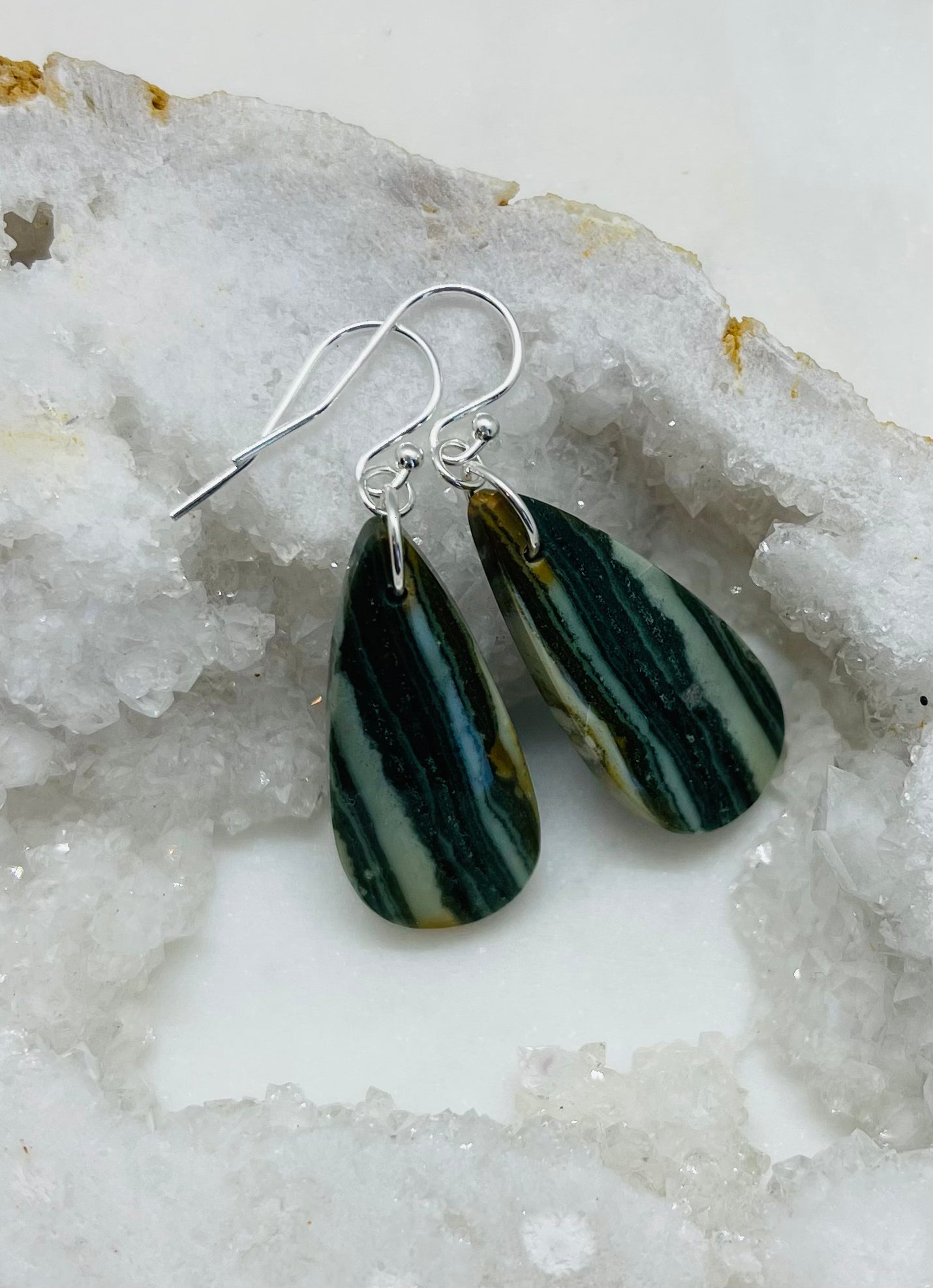 Stone Earrings in Sterling Silver, Natural Petrified Wood Jewelry, Handcrafted in the USA