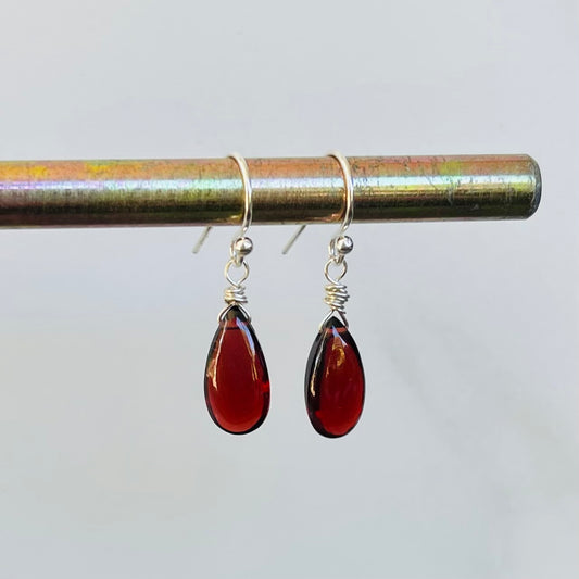 Garnet Teardrop Dangle Earrings in Sterling Silver