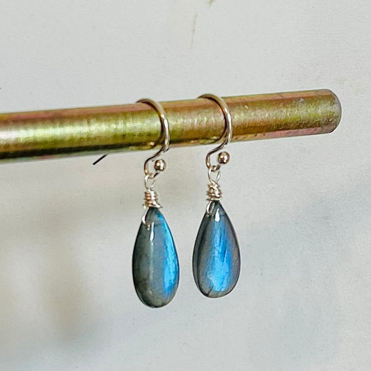 Handmade Labradorite Teardrop Earrings in Sterling Silver