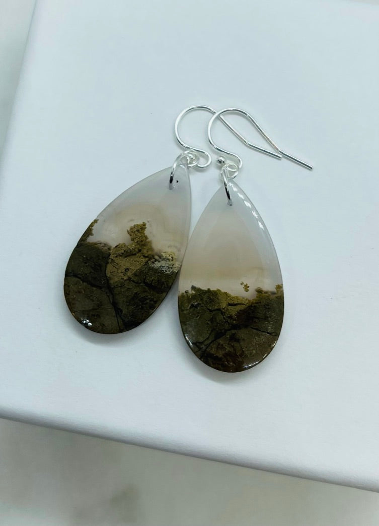 Moss Agate Teardrop Earrings - A Whisper of Nature's Beauty