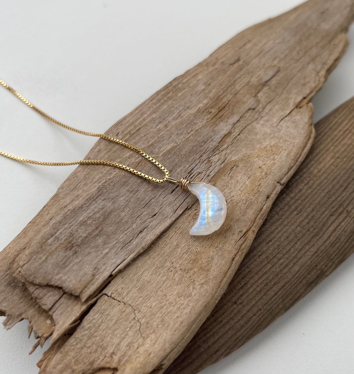 Moonstone Gemstone Crescent Moon Pendant Necklace - A symbol of Light & Hope