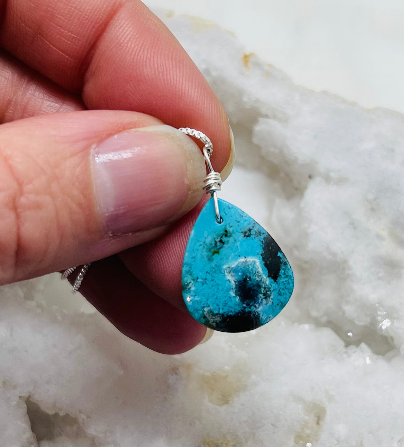 Natural Stone Artisan Pendant Necklace - Petrified Wood Gemstone and Sterling Silver Box Style Chain