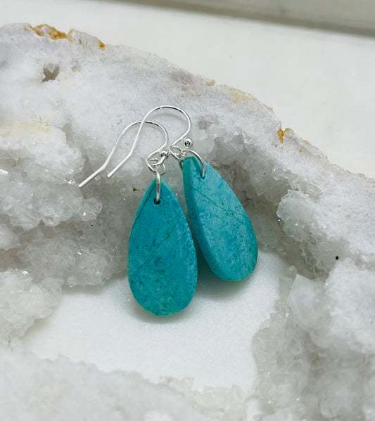 Light Blue Gemstone Earrings, Teardrop Shape, Symbolizing Grounding and Resilience, Handcrafted in Virginia