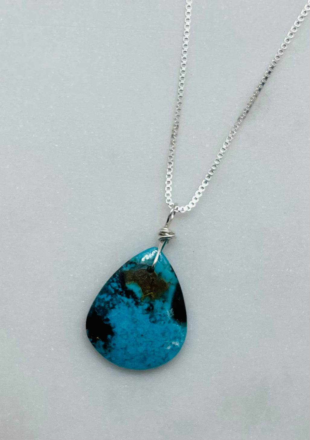 Petrified Wood Gemstone and Sterling Silver Box Style Chain Pendant Necklace