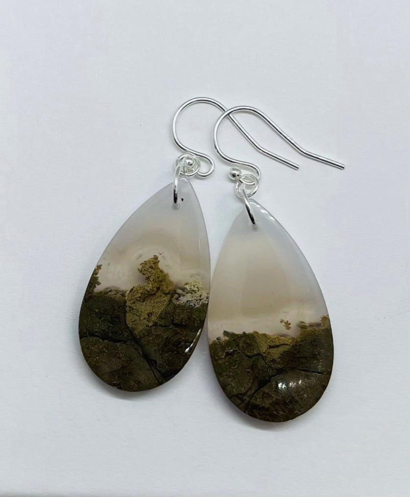 Moss Agate Teardrop Earrings - A Whisper of Nature's Beauty
