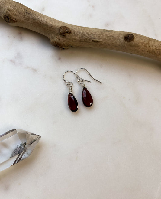 Garnet Teardrop Dangle Earrings in Sterling Silver