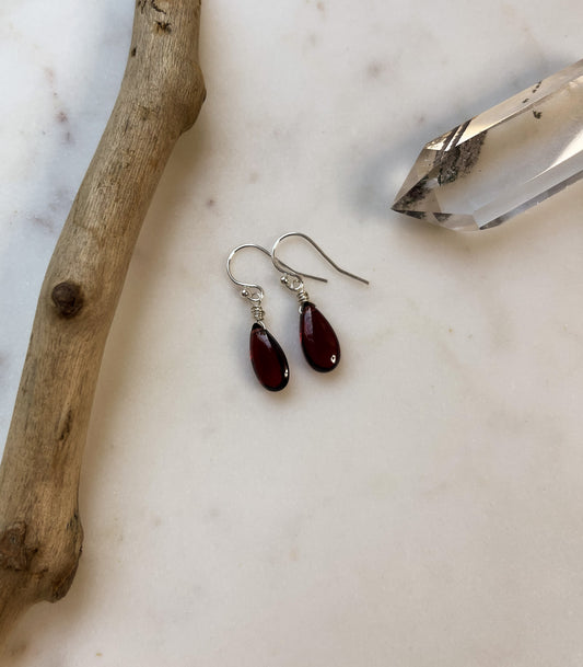 Garnet Teardrop Dangle Earrings in Sterling Silver