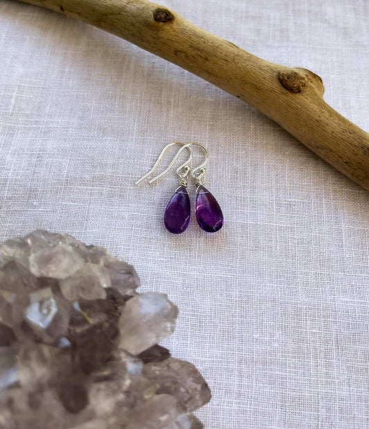 Amethyst Teardrop Dangle Earrings in Sterling Silver