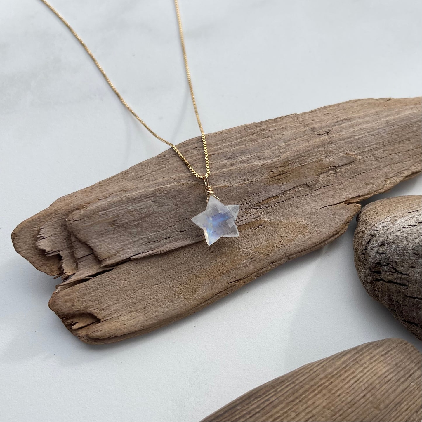 Moonstone Gemstone Star Pendant Necklace - A symbol of Light & Hope