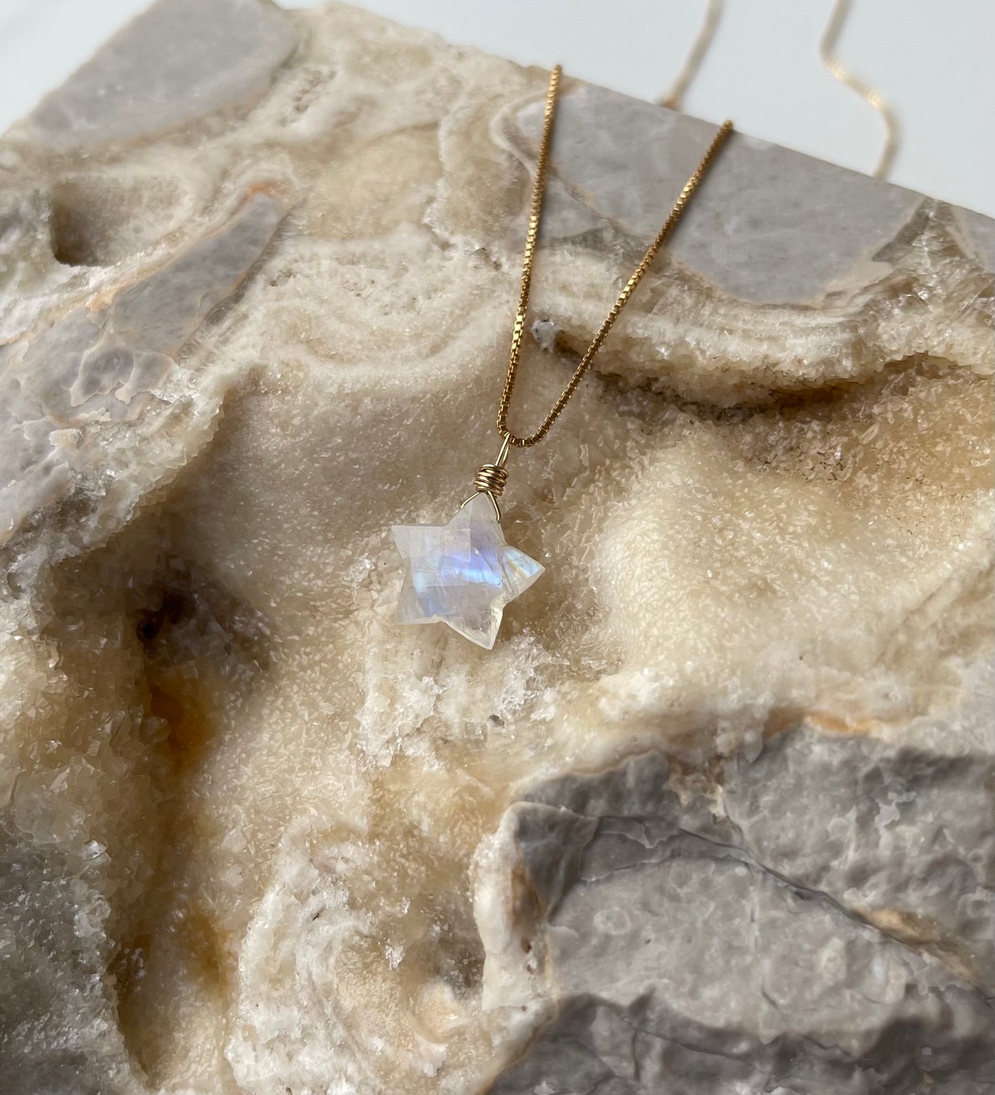 Moonstone Gemstone Star Pendant Necklace - A symbol of Light & Hope