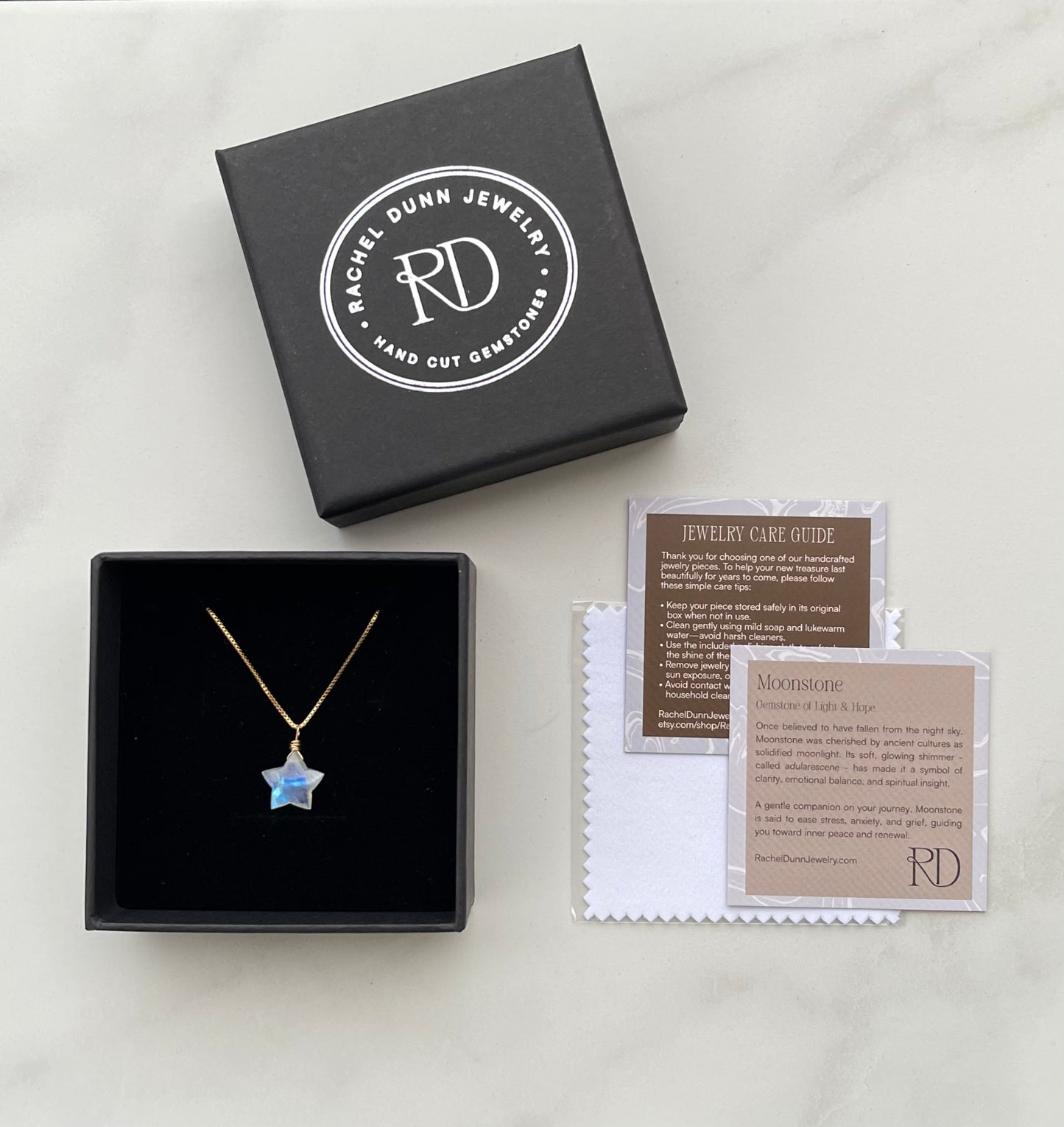 Moonstone Gemstone Star Pendant Necklace - A symbol of Light & Hope