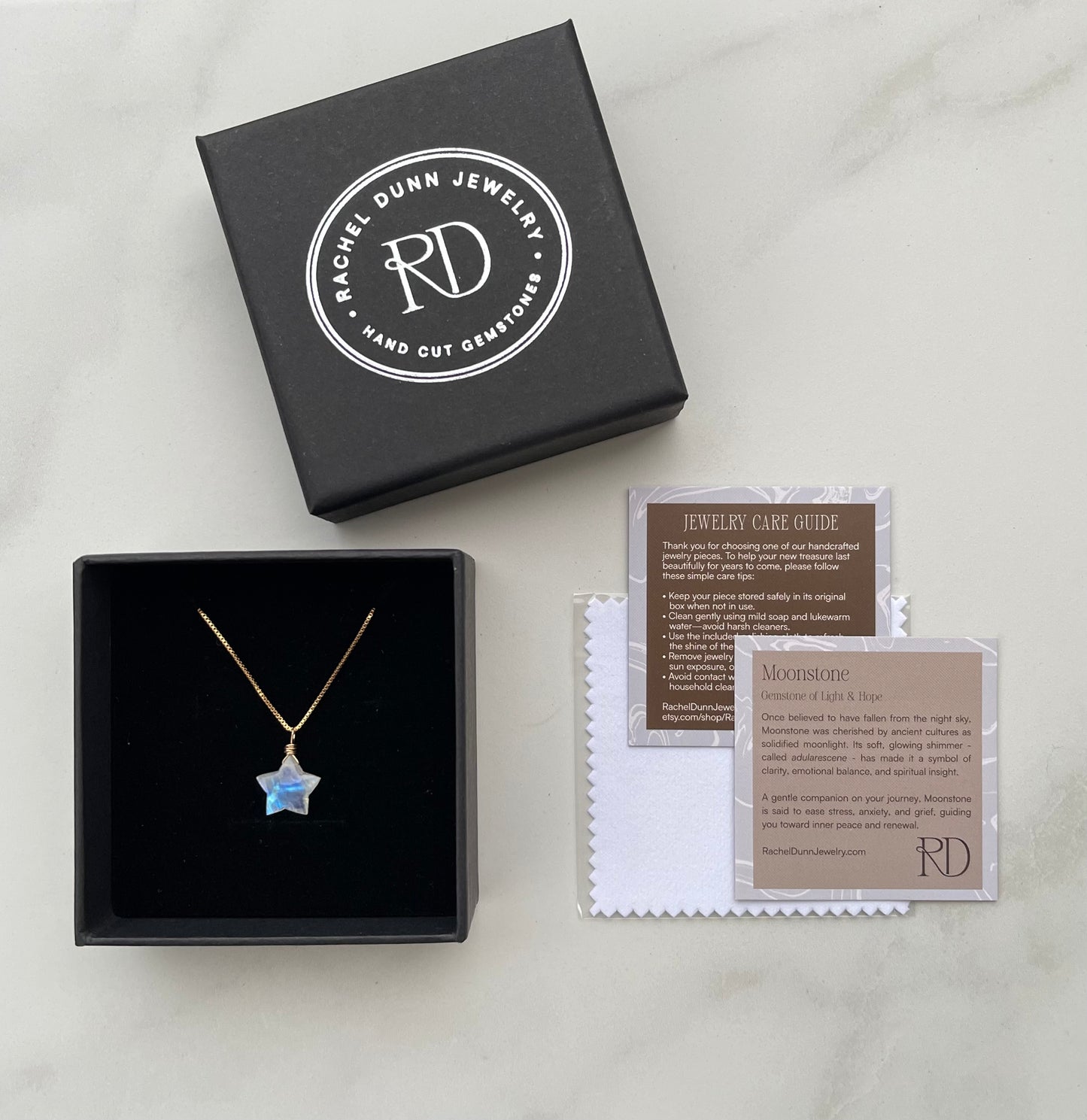 Moonstone Gemstone Star Pendant Necklace - A symbol of Light & Hope