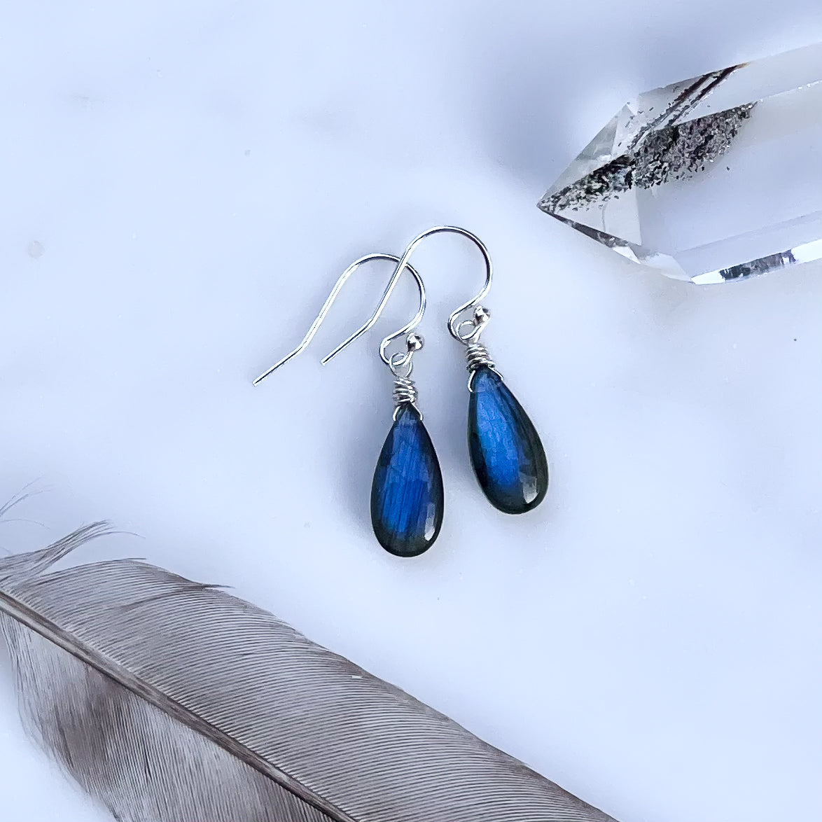Handmade Labradorite Teardrop Earrings in Sterling Silver
