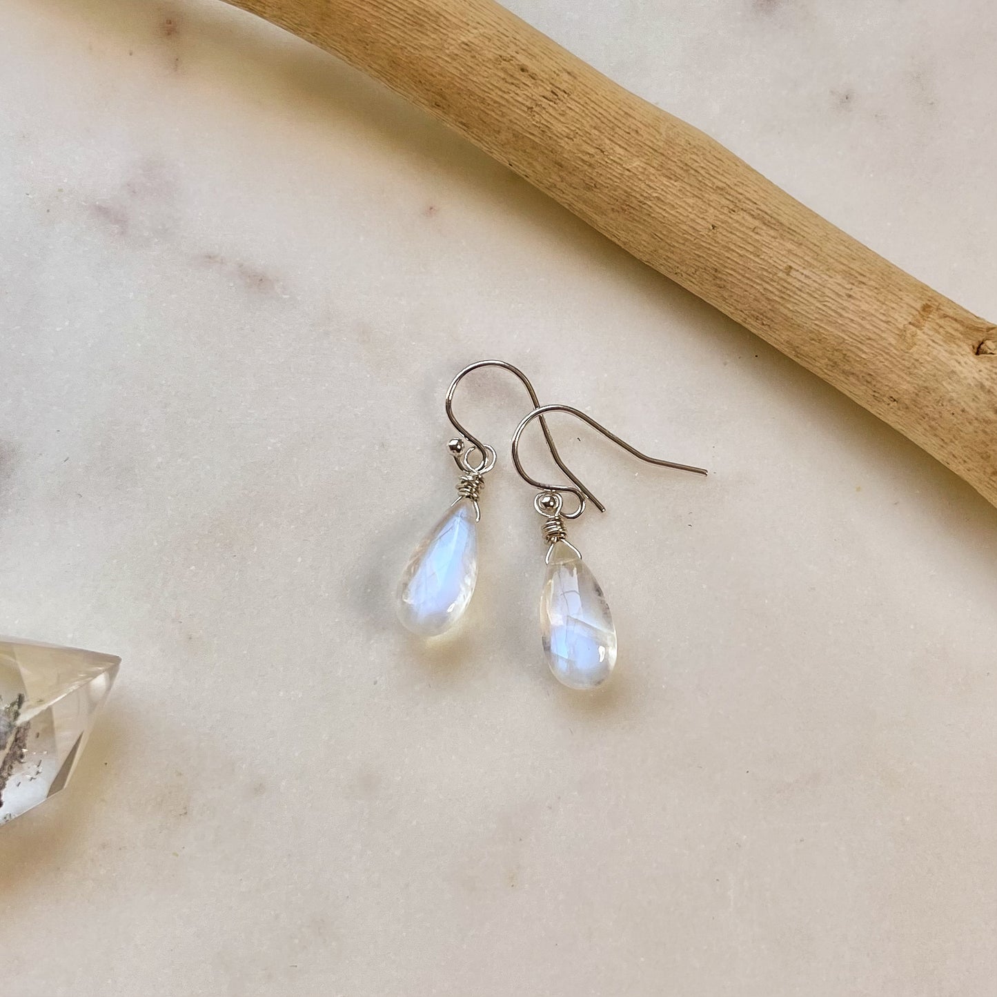 Moonstone Teardrop Dangle Earrings in Sterling Silver