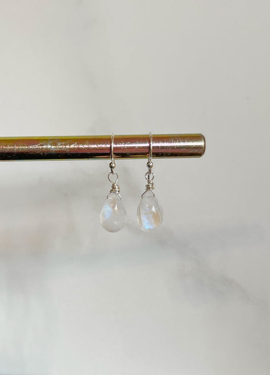 Womens Dangle Moonstone Earrings, Handcrafted in .925 Sterling Silver, Unique Anniversary Gift for Wife