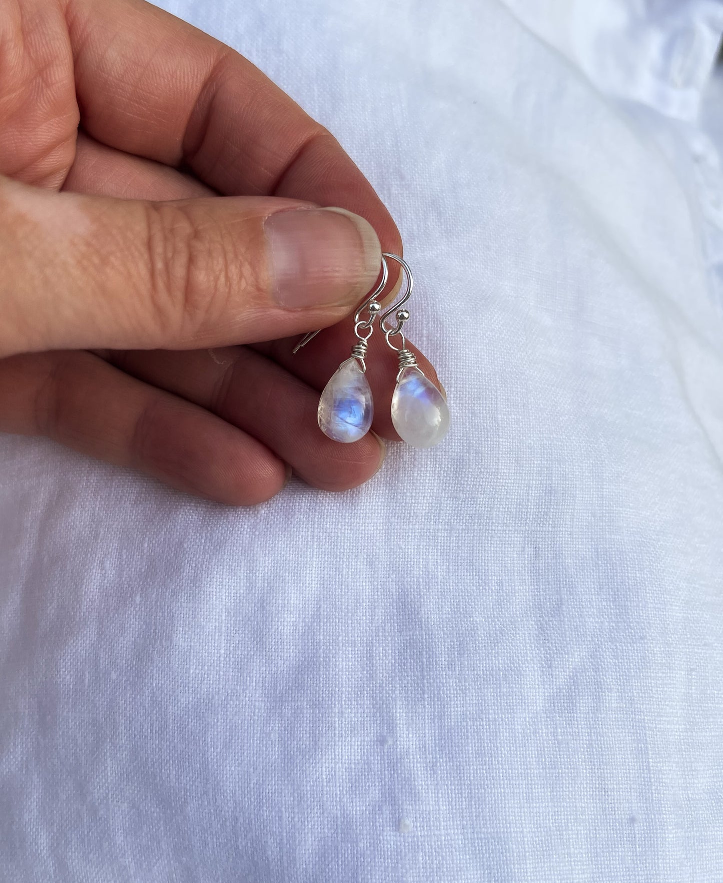 Womens Dangle Moonstone Earrings, Handcrafted in .925 Sterling Silver, Unique Anniversary Gift for Wife