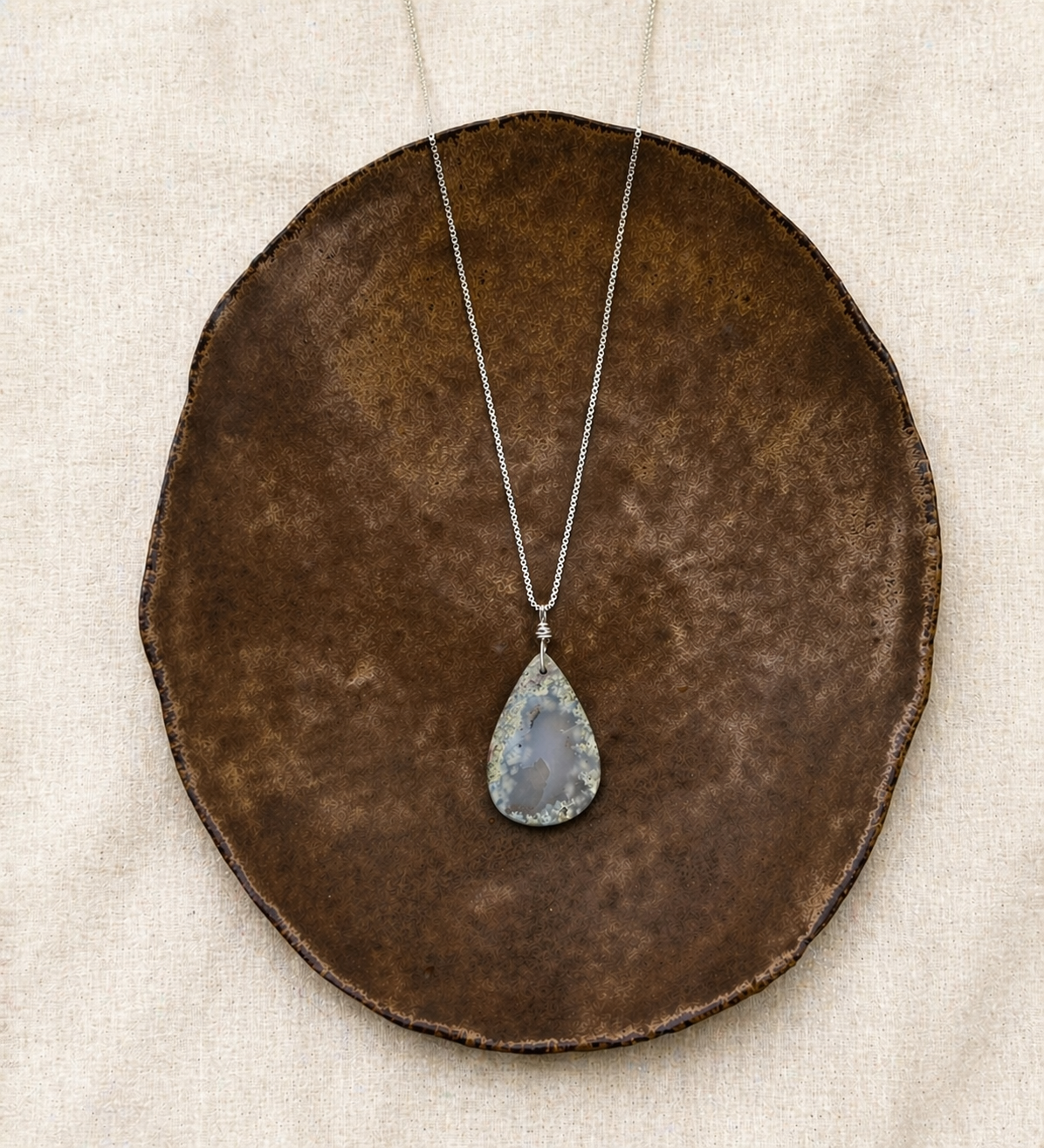 Moss Agate Set - Necklace & Earrings Sterling Silver
