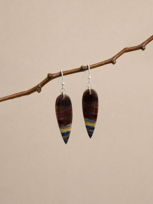 Unique Earrings Made from Natural Petrified Wood Stone and Sterling Silver